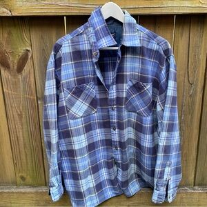 Men’s unisex John Blair flannel plaid blue long sleeve button down shirt L